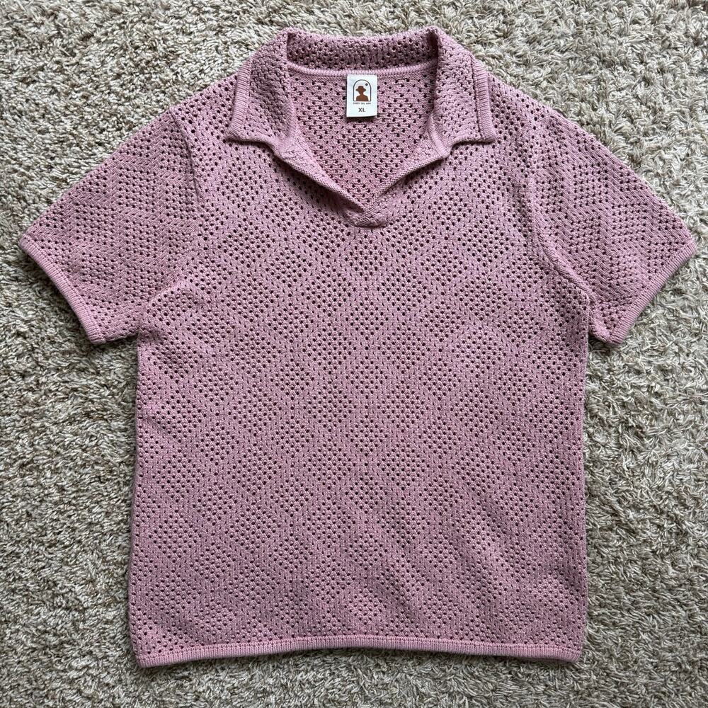Dandy Del Mar The Antibes Crochet Shirt Dawn Pink Polo Men’s Size XL